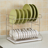 onlycook 304不銹鋼碗架一體加固雙層瀝水碗碟架廚房置物架收納晾放碗盤(pán)架 碗碟架（不含刀架和筷子筒）