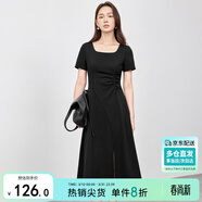 尚都比拉通勤A(yíng)字連衣裙女夏季顯瘦小黑裙短袖中長(cháng)裙 黑色152L59178  XL