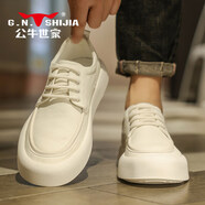 公牛世家（G.N.Shi Jia）男鞋夏季2025新款商務(wù)牛皮厚底黑色豆豆真皮休閑皮鞋透氣 白色 41