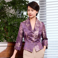 VOA色織提花桑蠶絲西裝領(lǐng)七分袖顯瘦溫柔織花宋錦新中式外套 W7325 紫苑花蹤 L