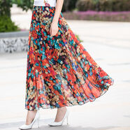 阮黛（RUANDAI）2024夏季波西米亞清新碎花雪紡半身長(cháng)裙中長(cháng)款高腰大擺裙仙女裙子 姹紫嫣紅 S