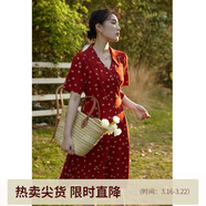 獨束大碼女裝法式小翻領(lǐng)連衣裙女夏季新款遮肉顯瘦雪紡裙子 紅色 M （尺碼：1）