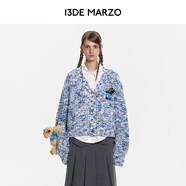 13DE MARZO女士 博物館系列氣質(zhì)寬松針織開(kāi)衫復(fù)古毛衣百搭外套 藍(lán)色 M