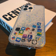 葉余適用于閃粉流沙APP蘋(píng)果圖標(biāo)iPhone14手機(jī)殼加厚11/12/13透明xr/xs液體8p 銀閃粉-APP滑片【流沙殼】 蘋(píng)果6/6S