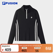 斐樂(lè ) FUSION斐樂(lè )潮牌女子針織長(cháng)袖衫2025秋新款時(shí)尚修身半拉鏈長(cháng)T 正黑色-BK L 170/88A/L