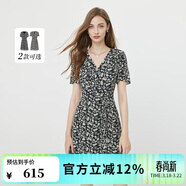 Scofield優(yōu)雅通勤氣質(zhì)茶歇裙英倫復古印花連衣裙女裝夏季新款 黑色 茶歇碎花裙 XS 155