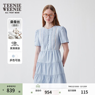 Teenie Weenie小熊女裝白色連衣裙夏季少女感蕾絲短裙子 藍色 M