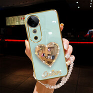 群尊適用vivo s19手機殼pro閃鑲水鉆5G愛(ài)心補化妝鏡子V2364A手鏈女款V2362A全包鏡頭軟膠防摔保護套時(shí) 愛(ài)心鏡-天青色（送手鏈） vivo S19