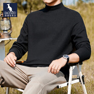 袋鼠（DAISHU）含羊毛蠶絲混紡加絨半高領(lǐng)打底衫男2026秋冬長(cháng)袖T恤加厚保暖內搭 6007黑色-中領(lǐng) XL (適合130-150斤)