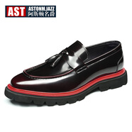 阿斯頓名爵（ASTON M.JAZZ）真皮一腳蹬鞋男小皮鞋大碼英倫風(fēng)流蘇懶人漆面牛皮發(fā)型師正裝鞋男 酒紅色 38