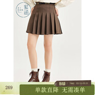 紫涵高腰A字百褶短裙女冬季文藝森系風(fēng)百搭純色半身JK裙 咖色 S