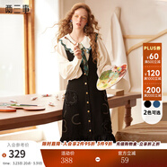 兩三事牛仔背帶連衣裙春季復古背心裙黑色裙子設計感長(cháng)裙魅影幾許 黑色 L
