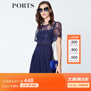 PORTS寶姿  春夏新品女裝蕾絲拼接百褶吊帶內襯連衣裙LN8D081HWP020 天蝕藍 XS (2)