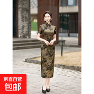 2026黑色旗袍春季新款改良修身顯瘦山水日?？纱┥倥袊L(fēng)連衣裙 3203黑色 L