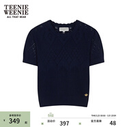 Teenie Weenie小熊春夏鏤空鉤花泡泡袖套頭短款時(shí)髦毛衣針織衫女裝 藏青色 M 165