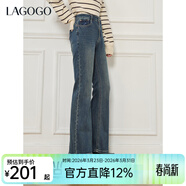 LAGOGO四面彈微喇牛仔褲女拉谷谷2025冬季新款復古修身顯瘦馬蹄褲 深牛仔藍 M