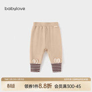 babylove嬰兒打底褲秋冬季男女寶寶休閑長(cháng)褲條紋拼接百搭褲子洋氣彈力褲 淺奶咖 80
