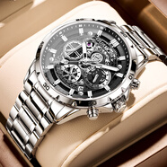 冠琴（GUANQIN）新款手表男款學(xué)生名表機械風(fēng)格石英表潮流時(shí)尚青少年男表生日禮物 新款銀黑鋼帶【全網(wǎng)銷(xiāo)量8萬(wàn)+】