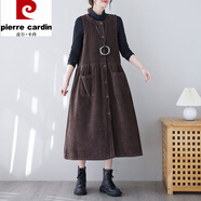 皮爾卡丹（pierre cardin）水洗棉燈芯絨背帶裙背心裙加厚中長(cháng)款純色過(guò)膝裙子無(wú)袖休閑百搭 咖啡色 M 90-110斤