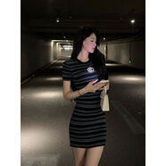 紀金其夏季顯瘦氣質(zhì)辣妹衣裙女百搭性感收腰時(shí)尚小香風(fēng)中長(cháng)裙子 藏色短款 S S80105