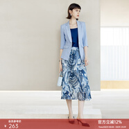 顏域藍色印花半身裙女2024新款秋裝A字裙時(shí)尚半裙中長(cháng)款高腰裙子 藍花 L/40