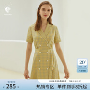 范思藍恩正式氣質(zhì)通勤連衣裙女夏季收腰顯瘦面試西裝裙 草黃綠 L