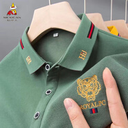 稻草人短袖t恤男純棉夏季商務(wù)休閑男裝純色寬松POLO翻領(lǐng)衫中青年T恤半袖 綠色 175