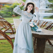 初戀絕美小洋裙法式公主風(fēng)娃娃領(lǐng)藍色連衣裙女秋冬新款溫柔風(fēng)裙子 圖色藍色 M