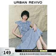 UR夏季新款女裝復古牛仔荷葉邊牛仔連衣裙UWG850114 藍色 XS