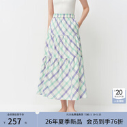 范思藍恩棉復古格子a字半身裙女夏季2026新款蛋糕裙長(cháng)裙子2018 紫綠格紋 S