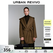 UR冬季新款女裝琥珀流光風(fēng)連帽腰帶含羊毛大衣UWM150080 咖棕 S