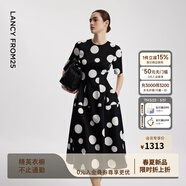 朗姿【精英衣櫥 Basic衣櫥】小香風(fēng)赫本風(fēng)波點(diǎn)小黑裙女收腰高智連衣裙 本白色3 2XL