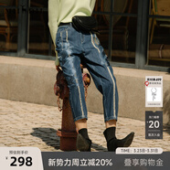 謎底純棉牛仔褲女2022夏季新款新疆棉時(shí)尚文藝繡花寬松225MK6014 海軍藍 S