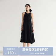 獨束微胖MM大碼女裝法式氣質(zhì)感高腰顯瘦A擺掛脖吊帶連衣裙 黑天鵝連衣裙 XL (尺碼：3) 拍前和客服確認尺碼