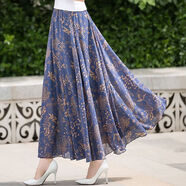 阮黛（RUANDAI）2024夏季波西米亞清新碎花雪紡半身長(cháng)裙中長(cháng)款高腰大擺裙仙女裙子 湖藍碎花 S