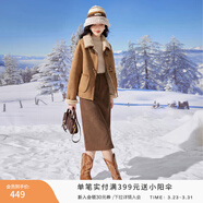 香影【貓貓絨】牛角扣麂皮絨短外套女秋冬小個(gè)子皮毛一體仿生皮草 駝色 W834004 S