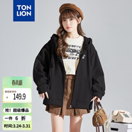 唐獅（TonLion）2026春季新款針織外套女休閑衛衣開(kāi)衫連帽上衣 無(wú)絨款黑色/二批 M