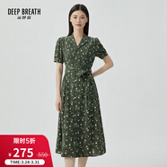 深呼吸DEEP BREATH女裝碎花洋裝泡泡袖系帶連衣裙【附腰帶】8500149 綠 S (2)