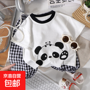 女童短袖長(cháng)褲套裝夏季男童純棉半袖中小童寶寶T恤褲子兩件套029 熊貓長(cháng)褲套裝 90 cm