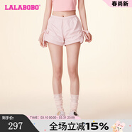 拉拉波波夏新款設計感多巴胺粉休閑短褲女甜美高腰顯瘦熱褲LBDA-WXZD19 粉色 S
