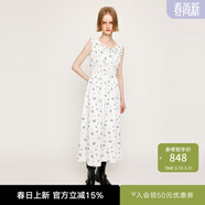 moussy&sly田園風(fēng)碎花無(wú)袖方領(lǐng)收腰長(cháng)裙連衣裙030ISZ33-3431 混合白色017 M
