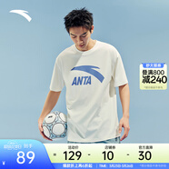 安踏（ANTA）多彩T | 短袖T恤男女夏季圓領(lǐng)上衣情侶同款吸濕排汗寬松休閑短T 【胸口大logo】象牙白8104-4 M 男170/女165