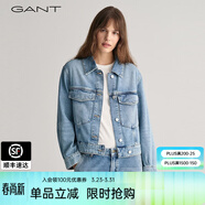GANT/甘特春季新款女士休閑百搭上衣時(shí)尚復古水洗藍牛仔翻領(lǐng)短外套 972牛仔藍 M