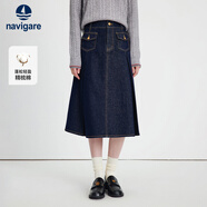 Navigare【奧萊清倉】小帆船牛仔半身裙女士春秋季新款裙子簡(jiǎn)約百搭A字裙 海軍藍 2XL