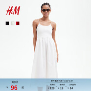H&M女裝無(wú)領(lǐng)背心吊帶連衣裙春季法式露背植物印花長(cháng)裙1275780 白色 M 165/96