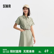 森馬（Semir）連衣裙女氣質(zhì)工裝裙子夏天女裝24夏純棉polo領(lǐng)短裙 土灰綠40901 M