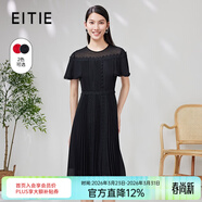 愛(ài)特愛(ài)（EITIE）時(shí)尚大方收腰百褶純色顯瘦雪紡連衣裙夏季新款女裝7007763 極簡(jiǎn)黑20 S 155