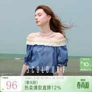 三彩獨醒2025夏季新款荷葉邊圓領(lǐng)襯衣寬松插肩袖套頭上衣F 海軍藍 M 160/84A