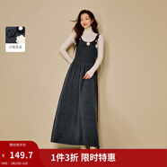 茵曼2025秋冬女裝新款復古小香風(fēng)立體花圓領(lǐng)無(wú)袖針織毛織連衣裙 深灰色 XL