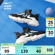 鴻星爾克兒童運動(dòng)鞋男女童春夏網(wǎng)面透氣魔術(shù)貼軟底耐磨休閑跑步鞋|小貝 【男密網(wǎng)】正黑/微晶白/暢想藍 -偏小1碼 35